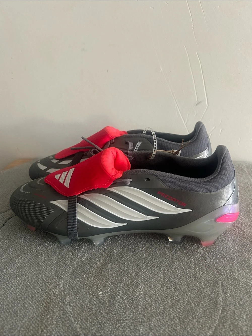adidas Predator Soccer Cleats in Gray with Pink Accents